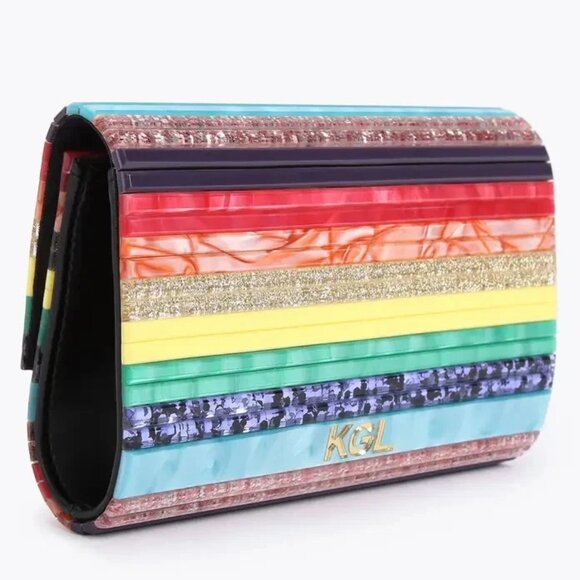 Kurt Geiger London the Party Stripe Rainbow Glitter Envelope Clutch - Picture 7 of 7